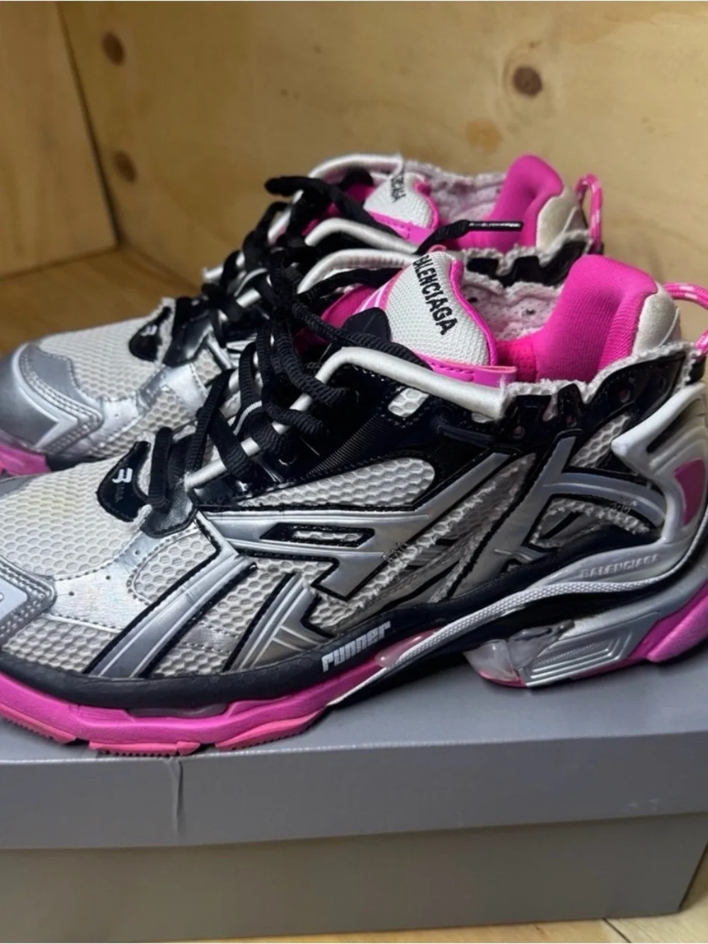 Balenciaga White, Pink & Black Track-Style Sneakers - Picture 3 of 5